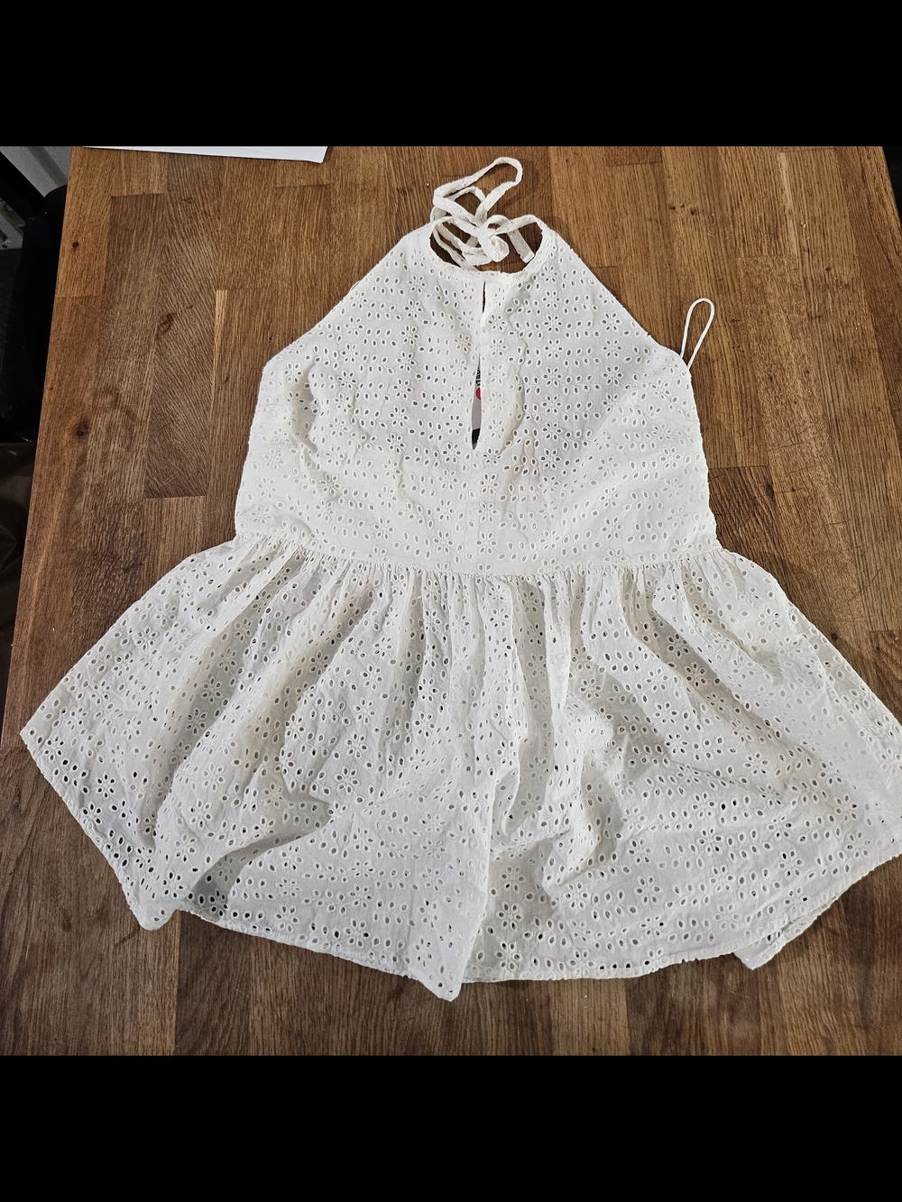 Elizabeth and James White Eyelet Halter Peplum Smocked Camisole Top. Whimsical
